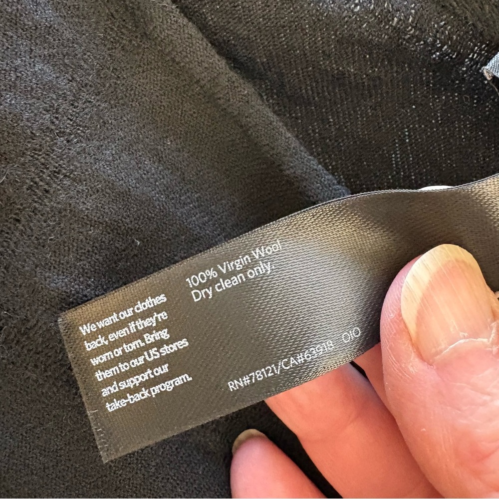 Eileen Fisher Wool Gauze Grid Poncho Black. One Size. - Picture 9 of 12